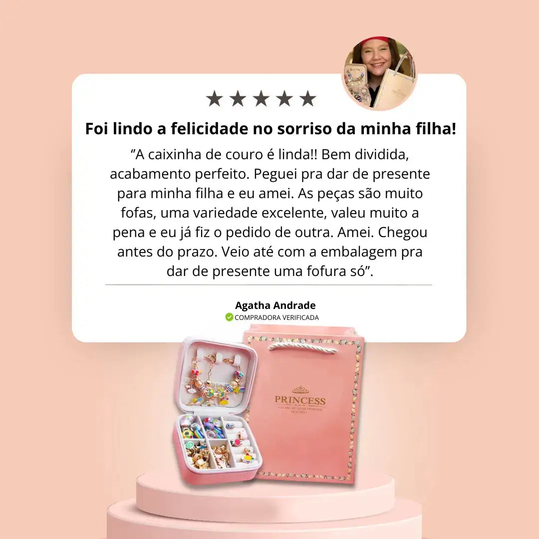 Super Kit Princess Berloque em Prata + BRINDE Porta Joias de Couro Legítimo