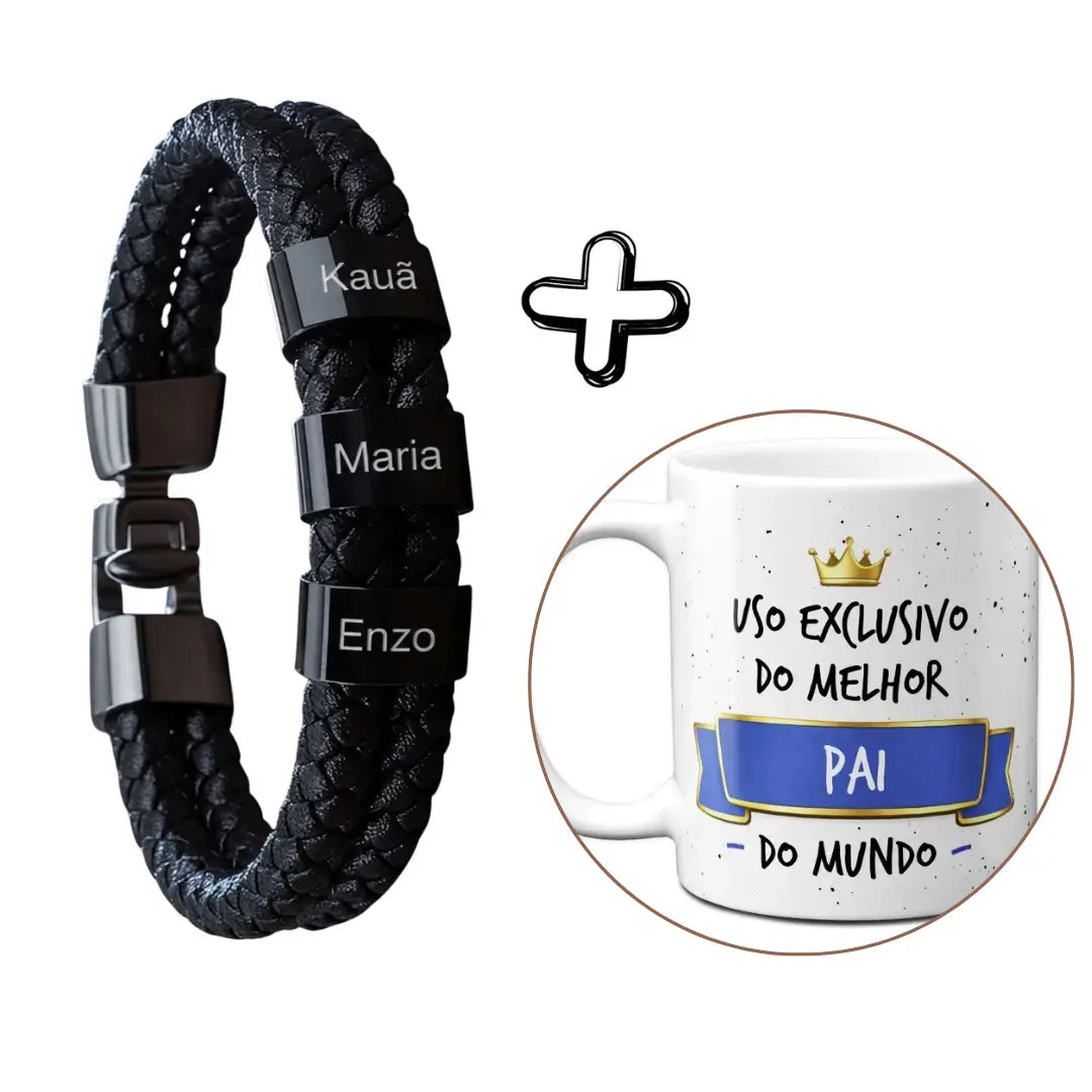 Pulseira Personalizada com Nomes + Caneca Exclusiva Grátis