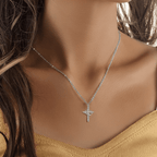 Colar Cruz e Coroa Feito à Mão + BRINDE Saco de Veludo Cristã para Presente