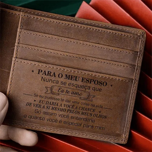 Carteira Couro Legítimo - Presente inesquecível com Mensagem! + Frete Grátis HOJE