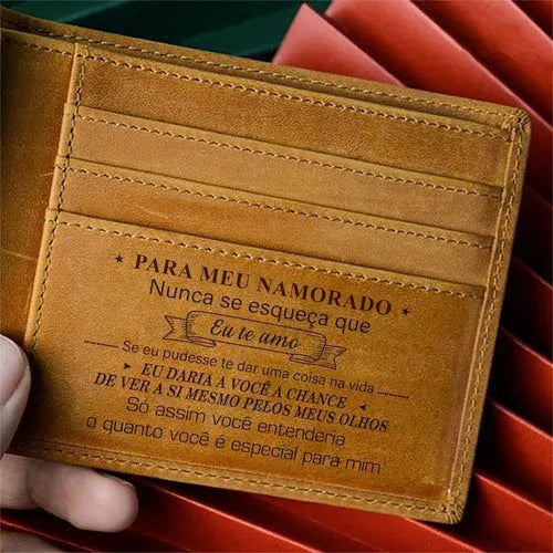 Carteira Couro Legítimo - Presente inesquecível com Mensagem! + Frete Grátis HOJE