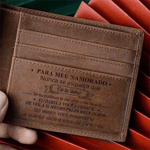 Carteira Couro Legítimo - Presente inesquecível com Mensagem! + Frete Grátis HOJE