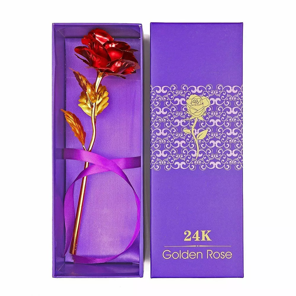 Rosa Banhada a Ouro + Caixa [Vermelha]