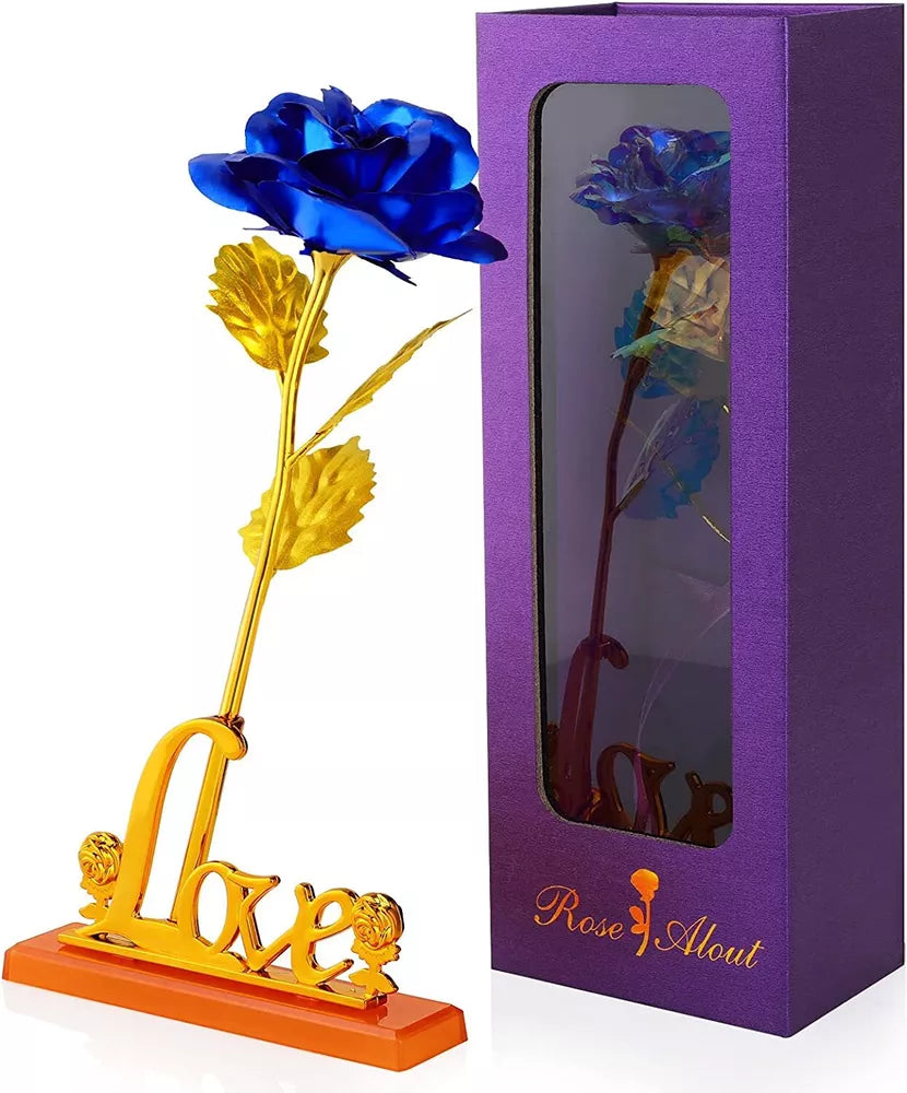 Rosa Banhada a Ouro + Caixa [AZUL]