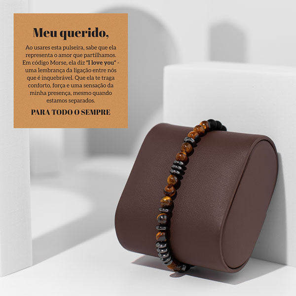 Pulseira de olho de tigre “Amo-te” em código Morse
