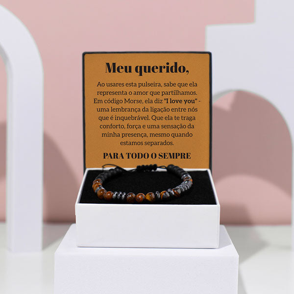 Pulseira de olho de tigre “Amo-te” em código Morse