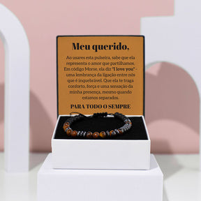 Pulseira de olho de tigre “Amo-te” em código Morse