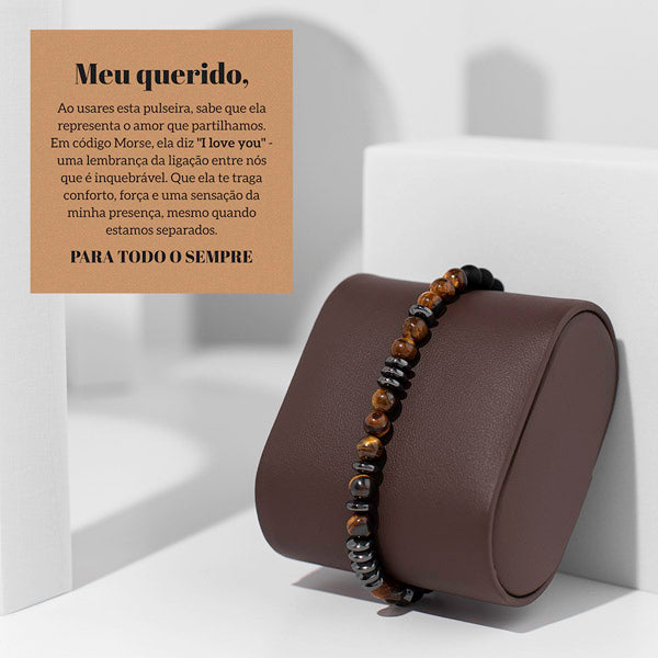 Pulseira de olho de tigre “Amo-te” em código Morse