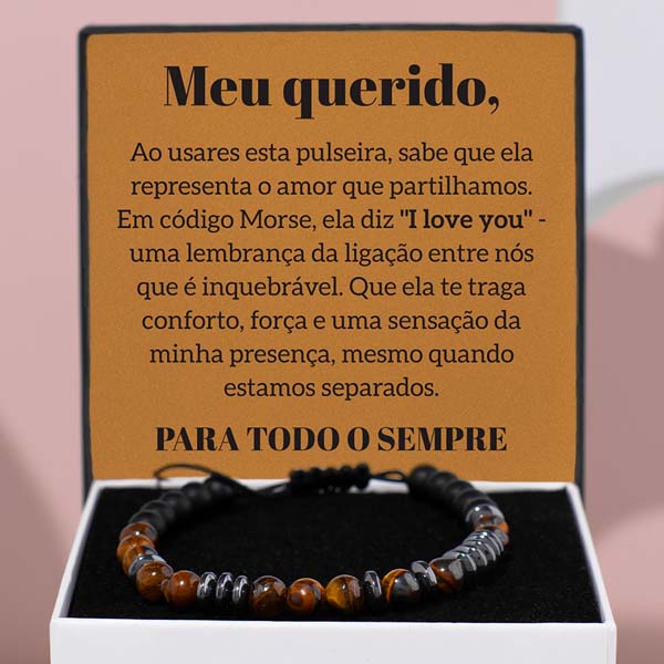 Pulseira de olho de tigre “Amo-te” em código Morse